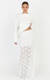 Kamille Maxi Skirt - Lace Mermaid Hem Skirt in White