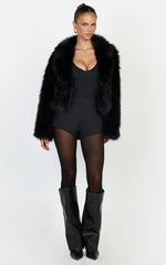 Charisse Coat - Oversized Crop Faux Fur Coat in Black