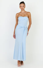 Aria Midi Dress - Strapless Tie Waist Dress in Light Blue