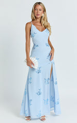 Aurora Maxi Dress - Floral Sequin Cowl Neck Dress in Baby Blue
