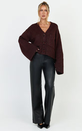 Becka Cardigan - Oversized Recycled Knitted Button Through Cardigan in Wine