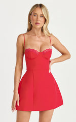 Benson Mini Dress - Sweetheart Fit And Flare Tulip Dress in Red