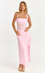 Almarie Midi Dress - Halter Neck Mesh Dress in Pink