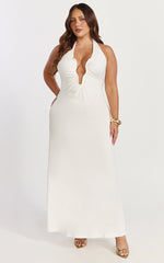 Denise Maxi Dress - Halter U Ruched Neck Cut Out Jersey Dress in White