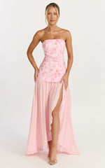 Electra Maxi Dress - Strapless Sequin Embellished Dress in Soft Pink