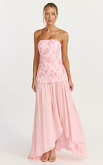 Electra Maxi Dress - Strapless Sequin Embellished Dress in Soft Pink