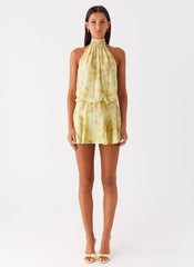 First Date Halter Mini Dress - Yellow Tie Dye