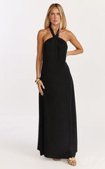 Hilda Maxi Dress - Knot Detail Halter Neck Maxi Dress in Black