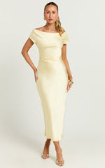 Menette Midi Dress - Short Sleeve Low Back Dress in Butter