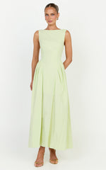 Casina Midi Dress - Boat Neck Tie Back Fit And Flare Dress in Sage
