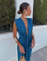 Draped Plunge Evening Dress