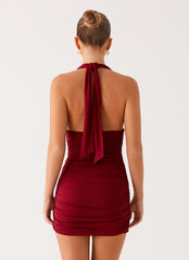 Abelia Halter Mini Dress - Maroon
