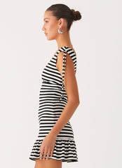 Acacia Mini Dress - Black White Stripe