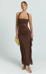 Almarie Midi Dress - Halter Neck Mesh Dress in Chocolate