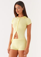 Angela Button Up Knit Top - Yellow