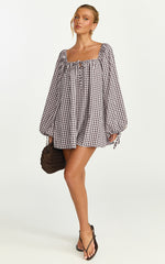 Brixton Mini Dress - Square Neck Smock Dress in Chocolate