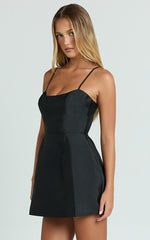 Carolina Mini Dress - Scoop Neck Panel Bodice Dress in Black