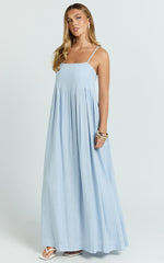 Cloe Maxi Dress - Pleated Detail Dress in Blue