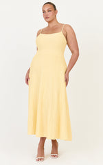 Donissa Midi Dress - Panelled Knit Dress in Butter Yellow