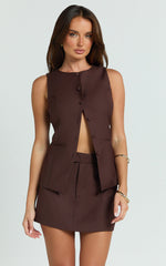 Desi Top - Longline Crew Neck Vest Top in Chocolate