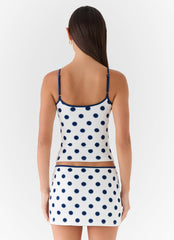 Elliot Top - Porcelain Blue Polka Dot