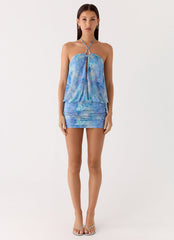Jisoo Halter Mini Dress - Aqua Paisley