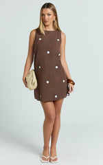 Kate Mini Dress - Shift Dress in Chocolate Polka Dot