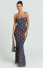 Krishna Maxi Dress - Strappy Scoop Neck Tie Back Dress in Polka Dot Print