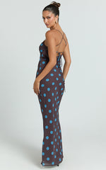 Krishna Maxi Dress - Strappy Scoop Neck Tie Back Dress in Polka Dot Print