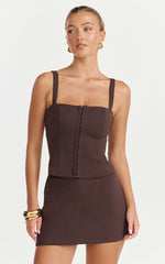 Mikey Top - Straight Neck Hook and Eye Corset Top in Chocolate