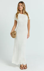 Nicole Maxi Dress - Knitted Crew Neck Short Sleeve Maxi Dress in Cream