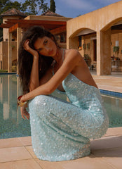 Ocean Views Sequin Maxi Dress - Blue