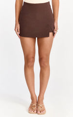 Paloma Skort - High Waisted Thigh Split Mini Skort in Chocolate