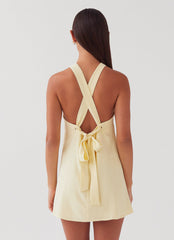 Keira Linen Micro Mini Dress - Lemon