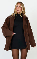 Rina Coat - Oversized Three Button Front Closure Coat in Chocolate