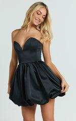 Roland Mini Dress - Strapless Drop Waist Fit And Flare Dress in Black