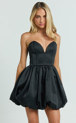 Roland Mini Dress - Strapless Drop Waist Fit And Flare Dress in Black