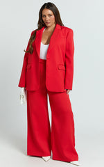 Selena Pants - High Waisted Wide Leg Tailored Pants in Red
