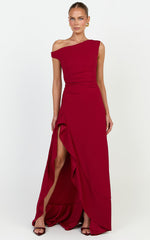 Serafina Maxi Dress - Off Shoulder High Side Split Dress in Wine