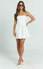 Shaima Mini Dress - Strapless Bubble Hem Dress in White
