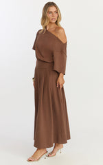 Tami Midi Dress - Off Shoulder Dress in Chocolate