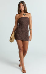 Tamika Mini Dress - Crochet Strapless Bodycon Dress in Chocolate