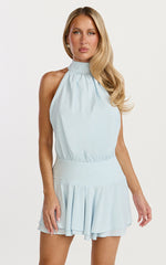 Thea Mini Dress - Backless Halter Dress in Pale Blue