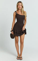 Tilly Mini Dress - Dropped Waist Tierred Dress in Chocolate