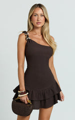 Tilly Mini Dress - Dropped Waist Tierred Dress in Chocolate