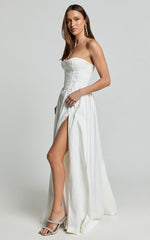 Vivian Maxi Dress - Strapless Corset Front Split Dress in Ivory