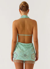 Outlaw Beaded Mini Dress - Mint Aqua